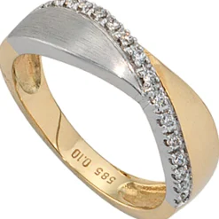Damenring mit 16 Diamanten 0.1Ct W/SI Brillanten 585 Gold gelb/weiß Ring Damen