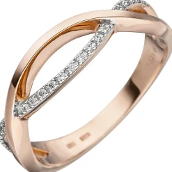 Damen-Ring mit 20 Diamanten 0.11Ct W/SI Brillanten 585 Gold Rotgold bicolor