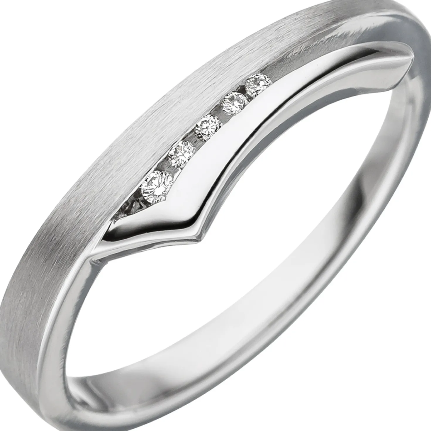 Damen-Ring mit 5 Diamanten 0.03Ct W/SI Brillanten 585 Gold Weißgold teilmattiert