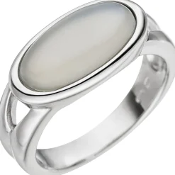 Damen-Ring mit echtem Mondstein Cabochon oval 585 Gold Weißgold Weißgoldring