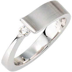 Damenring Ring aus 585 Gold Weißgold mit Diamant 0.07Ct Brillant