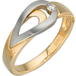 Damenring Ring mit Diamant 0.06Ct W/P1 585 Gold Gelbgold Weißgold Goldring