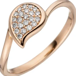 Damen-Ring Tropfen mit 22 Diamanten Brillanten 0,16 Ct 585 Gold Rotgold