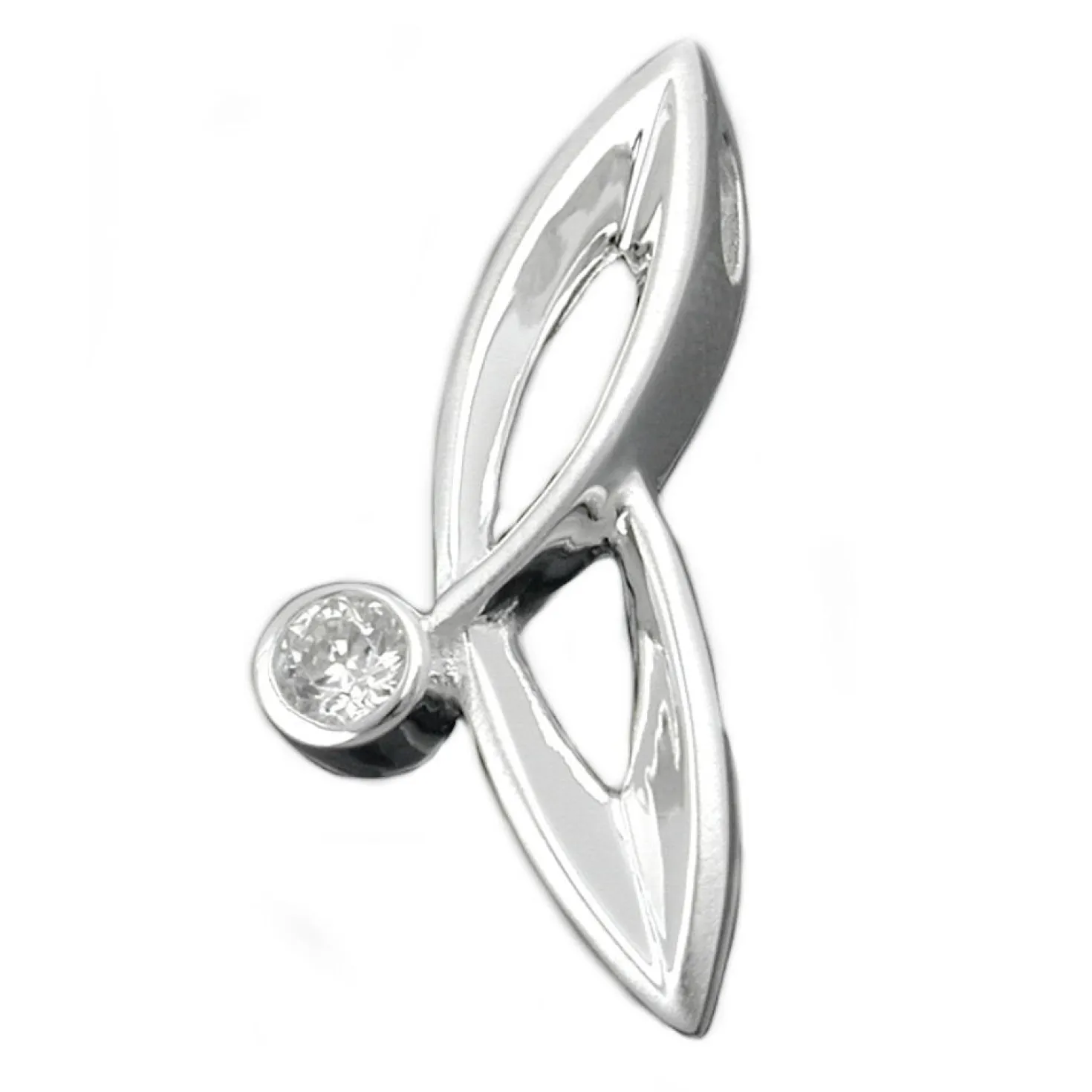 Designer Anhänger 26,5x12mm aus echtem 925 Silber & Zirkonia weiß schlicht Damen