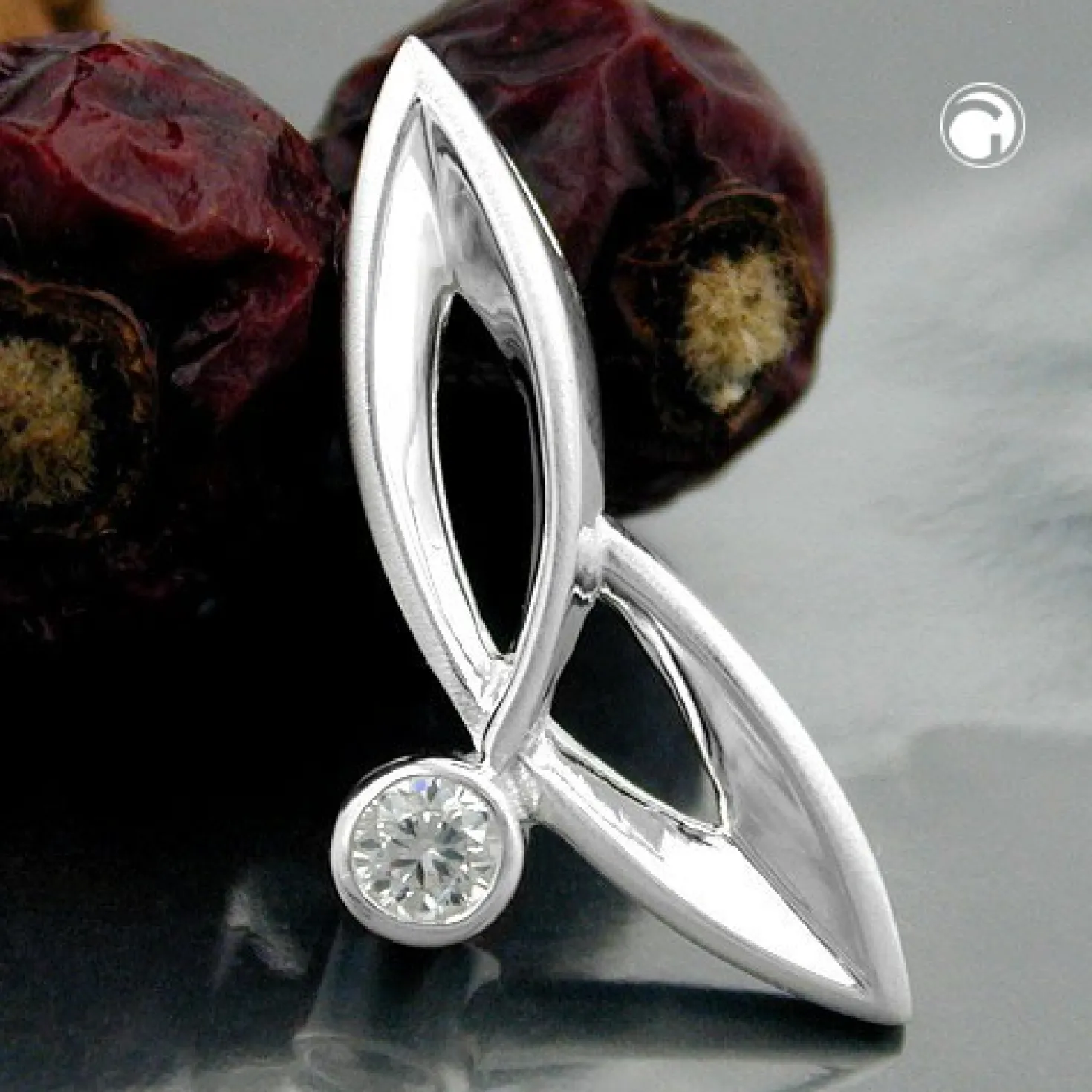 Designer Anhänger 26,5x12mm aus echtem 925 Silber & Zirkonia weiß schlicht Damen