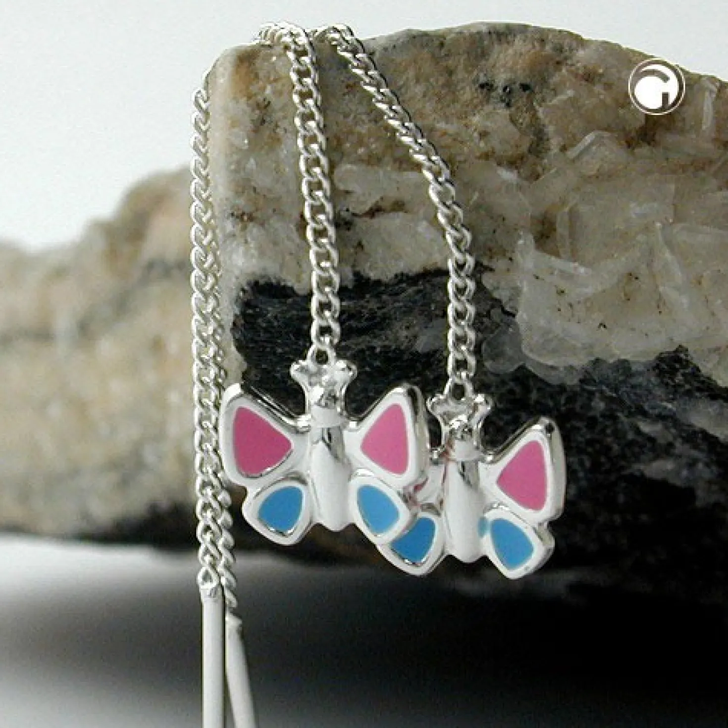 Durchzieher Schmetterling pink blau echtes 925 Silber Kinder Silberohrringe