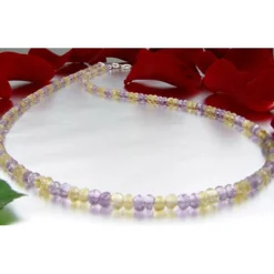 Edelsteinkette Collier aus Amethyst & Citrin & Silber, gelb violett