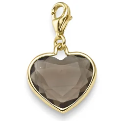 Einhänger Charm Herz mit Rauchquarz braun 26x16mm 585 Gold Gelbgold