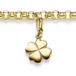 Einhänger Kleeblatt Glücksklee Charm aus 585 Gold Gelbgold glänzend 10x20,5mm
