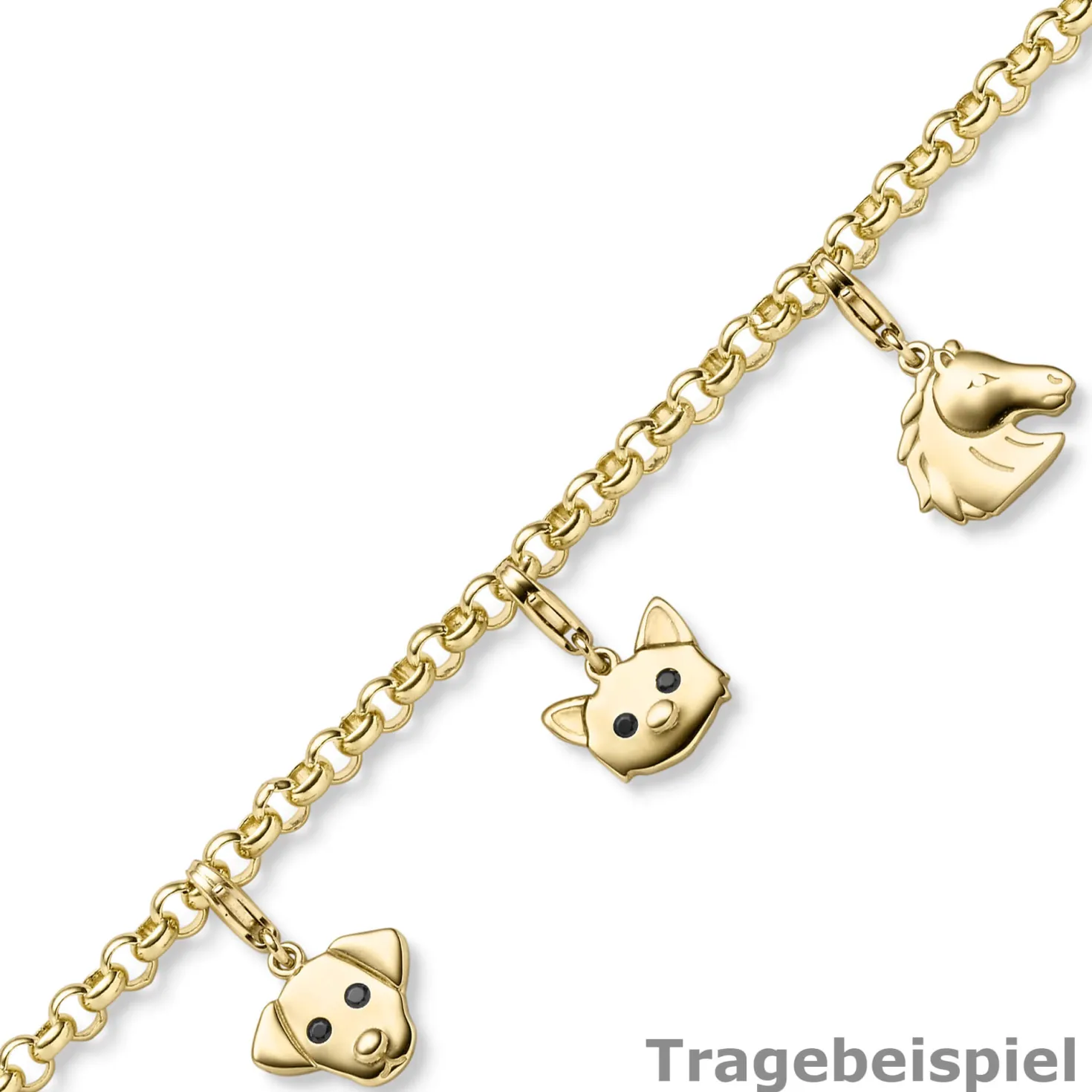 Einhänger Pferd Pferdkopf Anhänger Charm 585 Gold Gelbgold glänzend 12,5x18mm