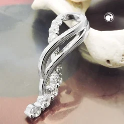 Eleganter Anhänger 25x7mm mit weißen Zirkonia glänzend frei geformt 925 Silber