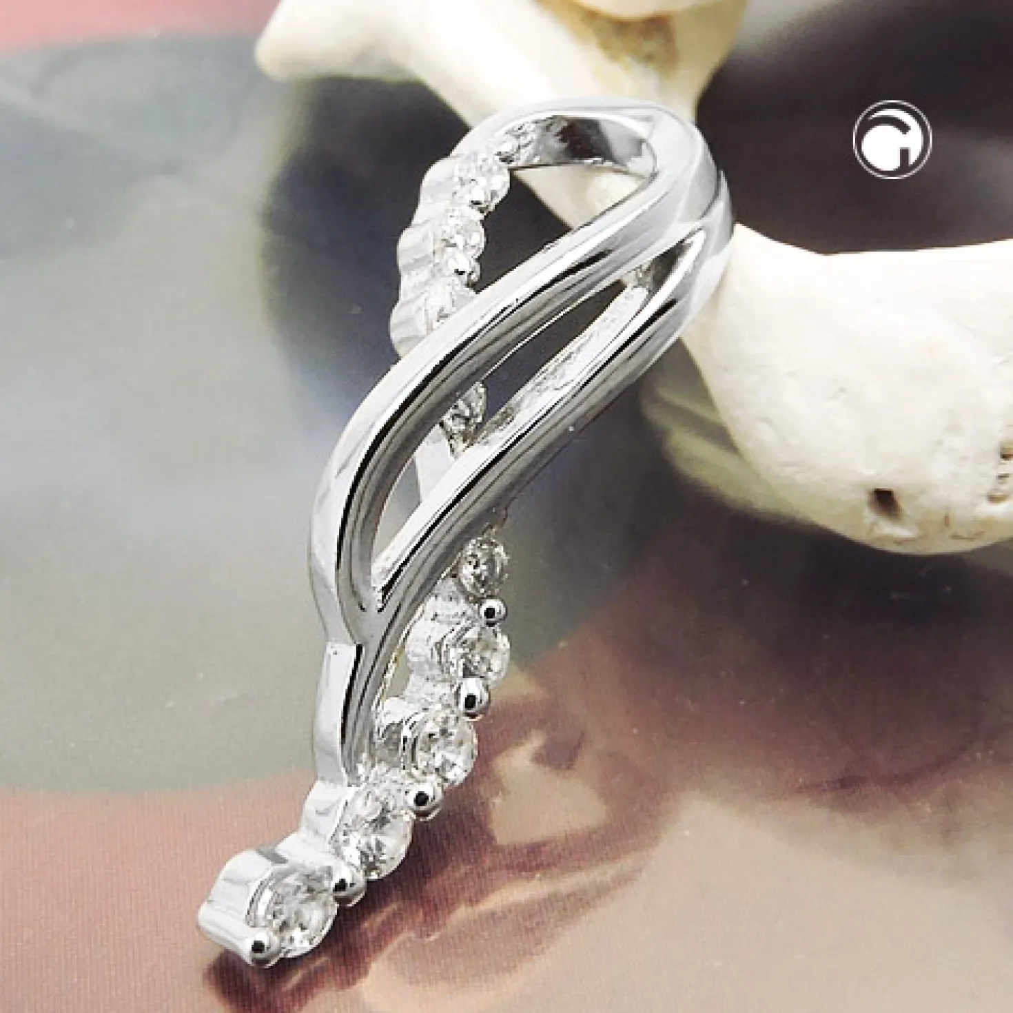 Eleganter Anhänger 25x7mm mit weißen Zirkonia glänzend frei geformt 925 Silber