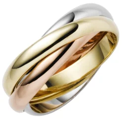 3-er Ring 3x3mm aus 585 Gold Gelbgold Weißgold Rotgold massiv tricolor