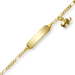 Figaro-Armband Armkette mit Elefant 585 Gelbgold 12-14cm Identbändchen Kinder