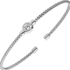 Flexible Armspange offener Armreif aus 925 Silber rhodiniert mit Zirkonia 17,5cm