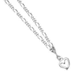 Fußkettchen Figarokette Fußkette Fußschmuck Herz aus 925 Silber 25cm