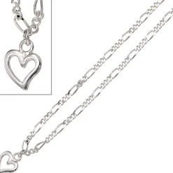 Fußkettchen Figarokette Fußkette Fußschmuck Herz aus 925 Silber 25cm