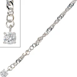 Fußkettchen Fußkette mit Zirkonia, 925 Silber, 25cm, Fußschmuck, Damen
