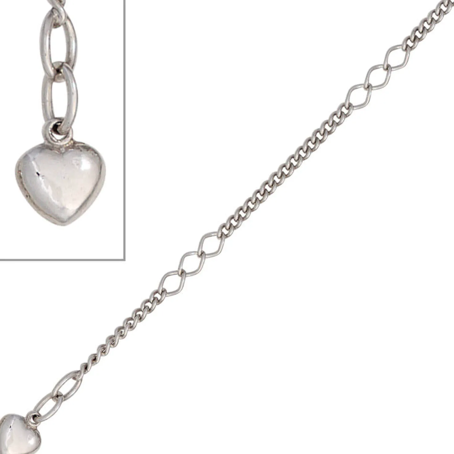 Fußkette Fußkettchen Fußschmuck Herz 925 Echt Silber Damen 27cm