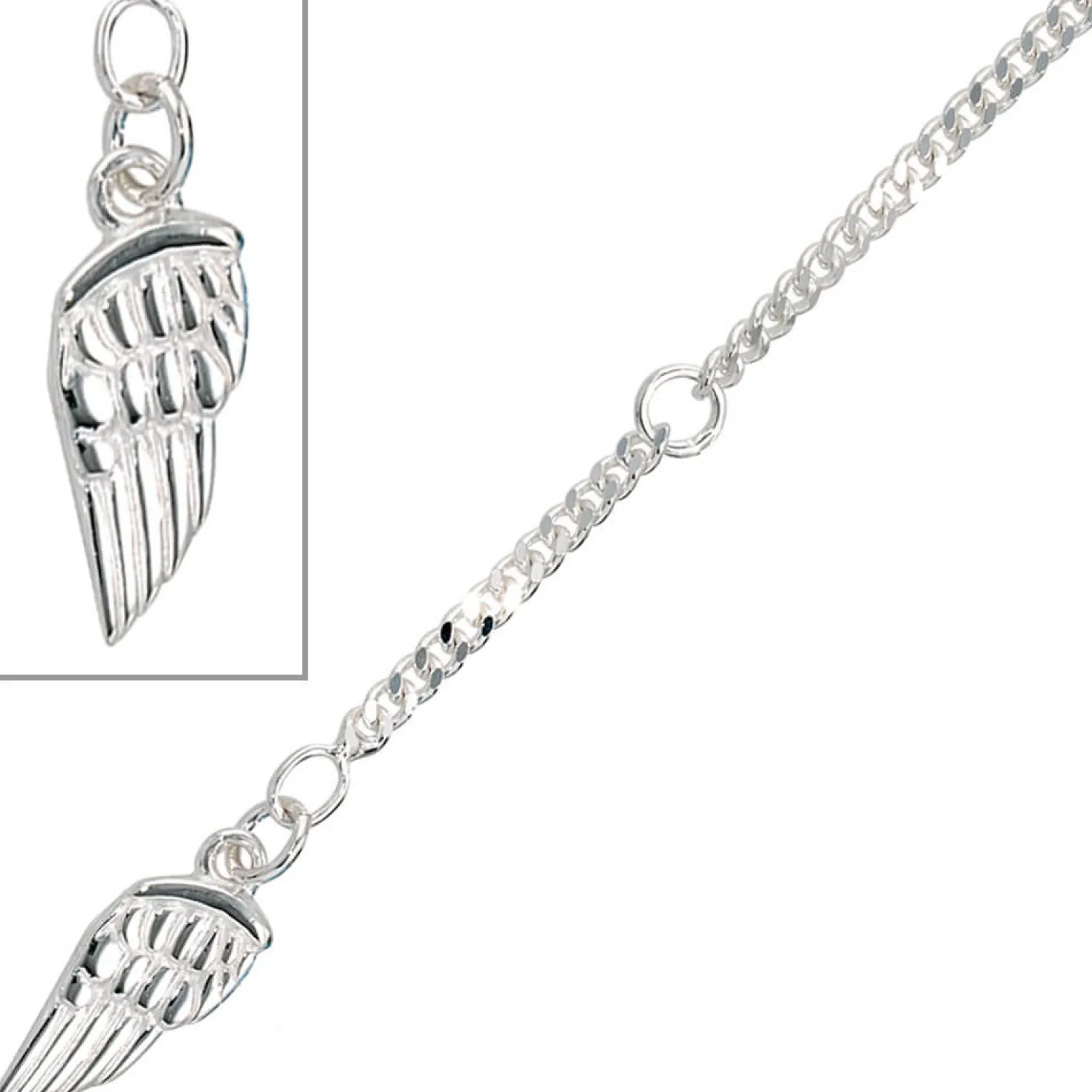 Fußkette Fußkettchen Panzerkette Flügel 925 Silber 23-25cm Fußschmuck