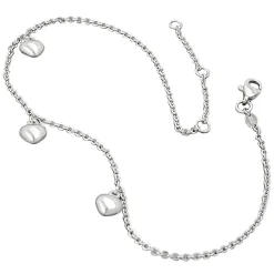 Fußkette mit Herzen, Ankerkette aus echtem 925 Silber Echtsilber, 27cm
