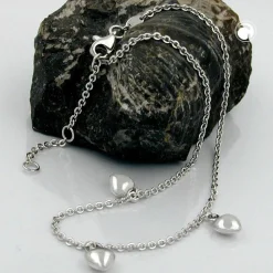 Fußkette mit Herzen, Ankerkette aus echtem 925 Silber Echtsilber, 27cm