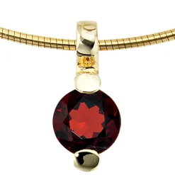 Goldanhänger Anhänger 9,1x20mm mit Granat rot 585 Gold Gelbgold für Damen