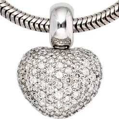 Goldanhänger Herz 107 Diamanten-Brillanten 0.936Ct W/SI 585 Gold Weißgold Damen