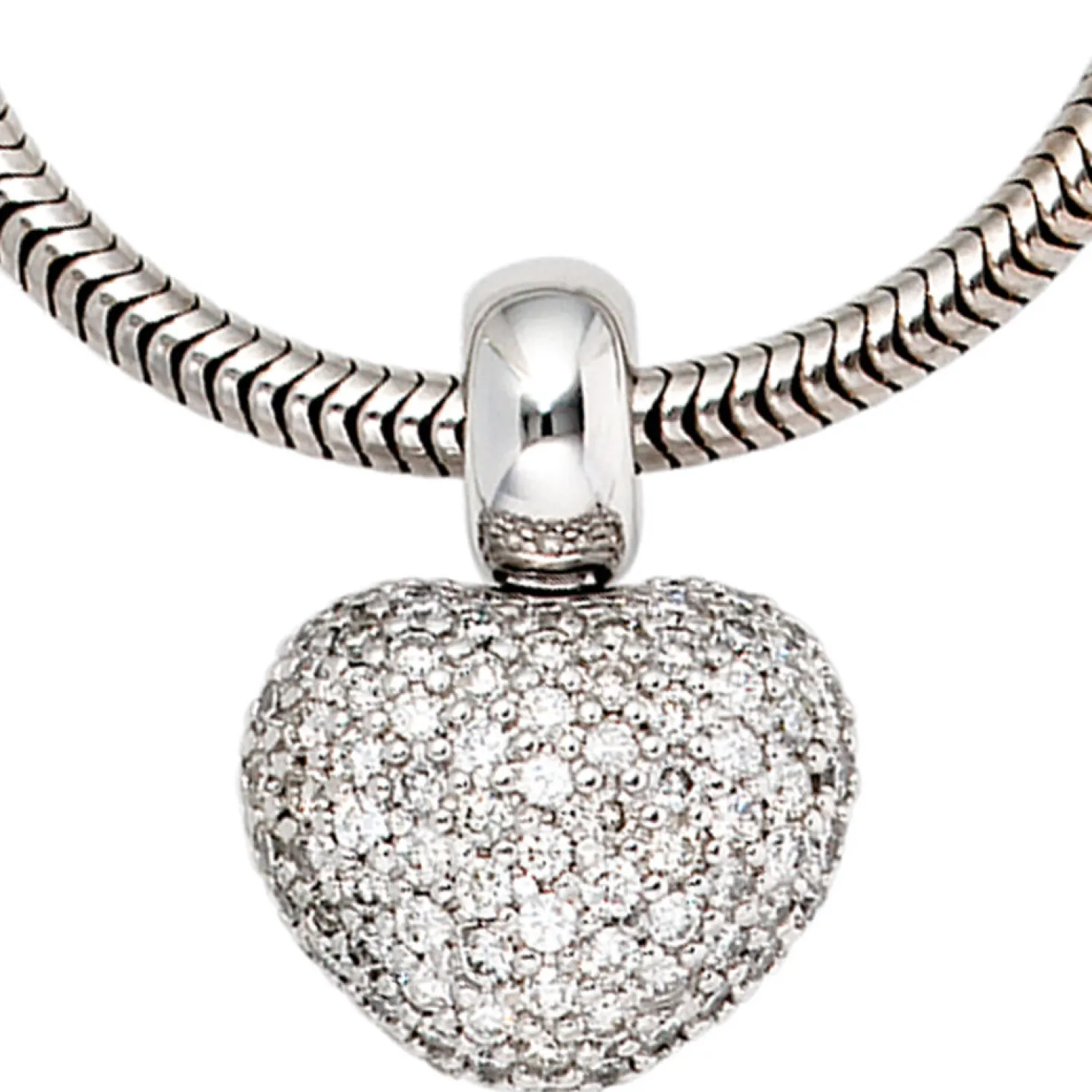 Goldanhänger Herz 107 Diamanten-Brillanten 0.936Ct W/SI 585 Gold Weißgold Damen