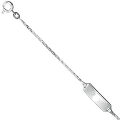 Goldarmband für Kinder, Schildband, 585 Gold Weißgold, 14cm verkürzbar