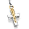 Goldkreuz Anhänger 13x29mm Kreuz aus 585 Gold Gelbgold & Weißgold bicolor Unisex