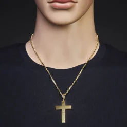 Großer Anhänger Kreuz 44,5x30mm 585 Gold Gelbgold Halsschmuck schlicht glänzend