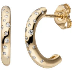Halbcreolen Creolen 15,9x2,6mm aus 585 Gelbgold mit 34 Diamanten 0.18Ct