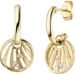 Halbcreolen Ohrhänger 12x23,4mm 585 Gelbgold Brillanten 0.1Ct W/SI Bogen-Muster