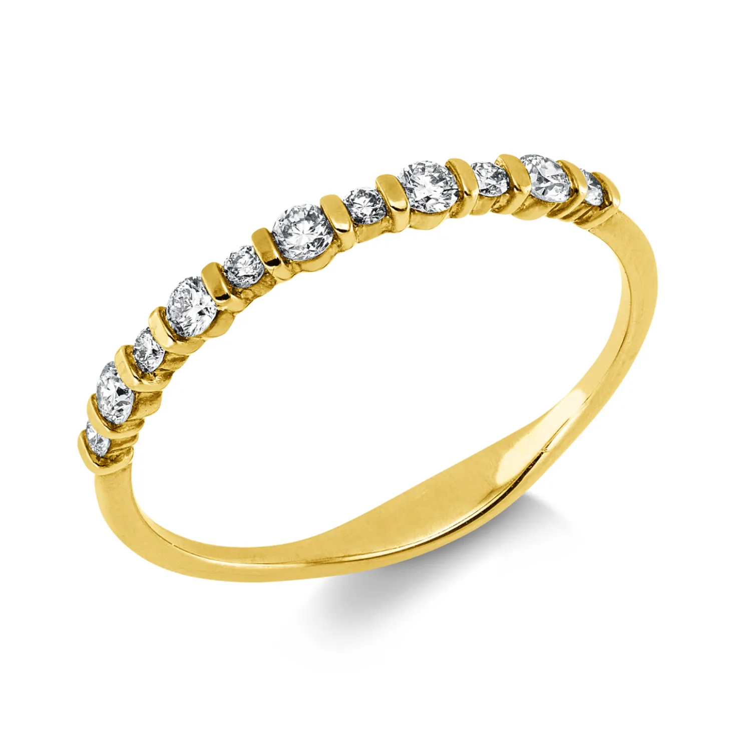 Halb-Memoire Ring aus 750 Gelbgold 11 Brillanten 0,22ct I-SI/PI B:1,9mm
