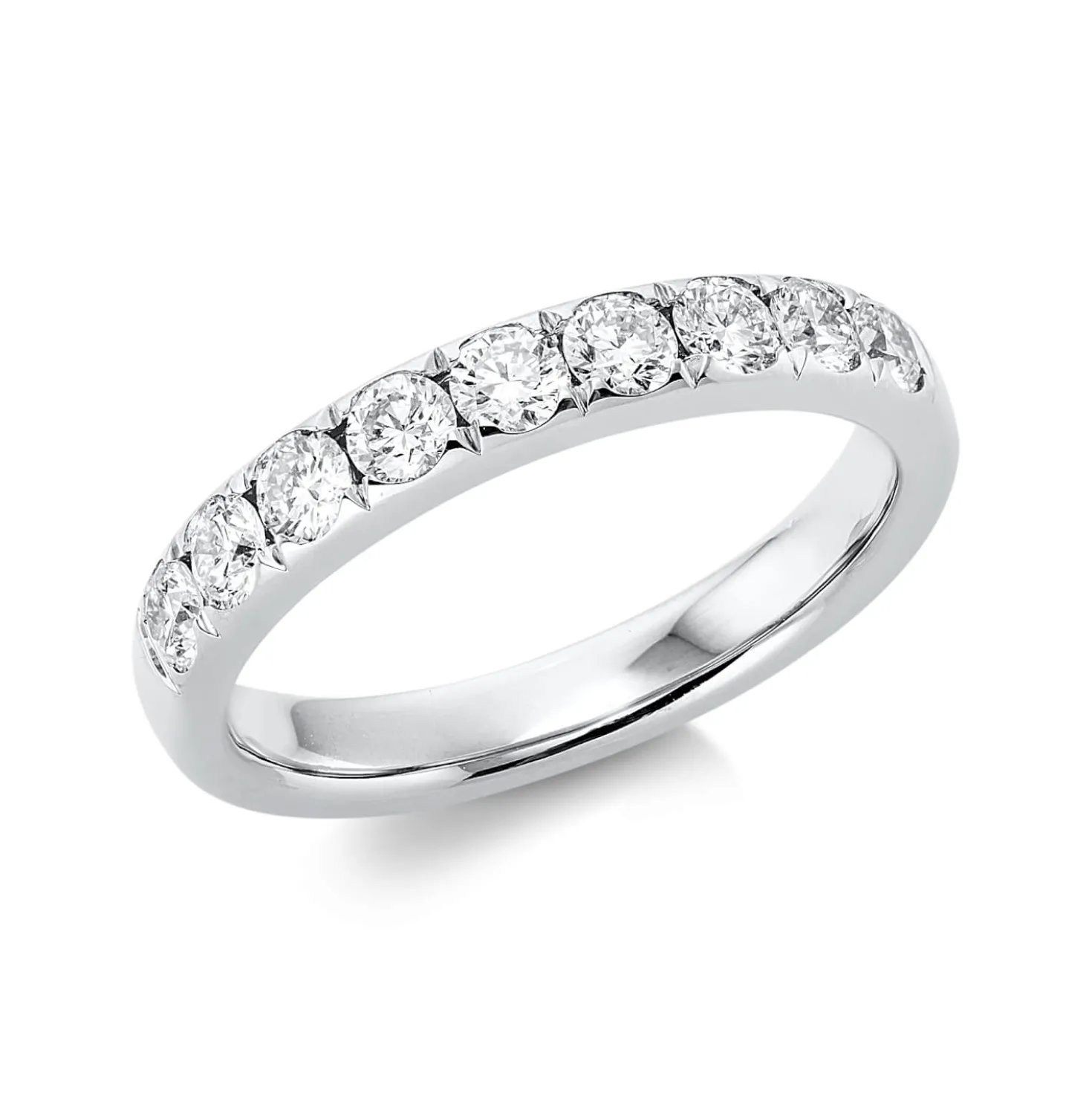 Halb-Memoire Ring aus 750 Weißgold 9 Brillanten 0,72ct TW-SI B:3,4mm