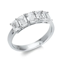 Halb-Memoire Ring 750 Weißgold 5 Diamanten Smaragd-Schliff 2,03ct TW-SI B:4,9mm