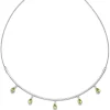 Halskette Collier aus 585 Gold Weißgold 5 Peridote grün Tropfen L: 44cm
