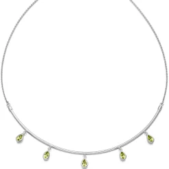 Halskette Collier aus 585 Gold Weißgold 5 Peridote grün Tropfen L: 44cm
