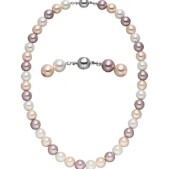 Halskette Collier aus Muschelkernperlen Ø 10mm Pastelltöne mehrfarbig 45cm