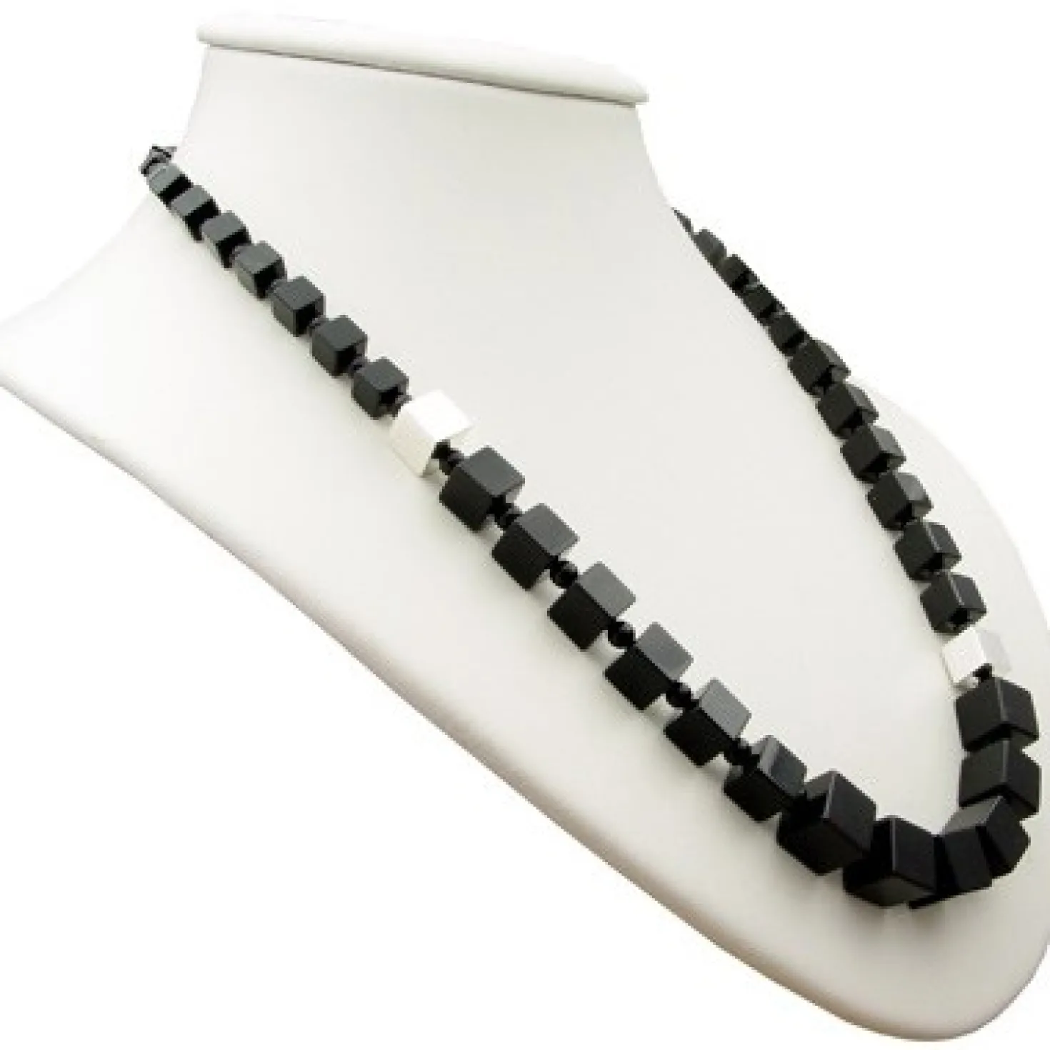 Halskette Collier im Verlauf aus Onyx schwarz 925 Silber rhodiniert Würfel 50cm