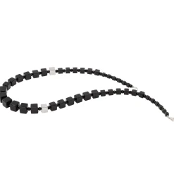Halskette Collier im Verlauf aus Onyx schwarz 925 Silber rhodiniert Würfel 50cm