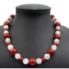 Halskette Collier Koralle Schaumkoralle & Bergkristall braun-rot-weiß 925 Silber