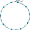 Halskette Collier Kristallsteine Türkis-Würfel & Zylinder aus Edelstahl 43-48cm