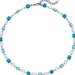 Halskette Collier Kristallsteine Türkis-Würfel & Zylinder aus Edelstahl 43-48cm