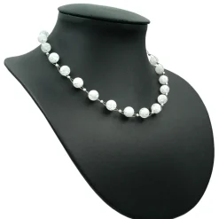 Halskette Collier Kugel-Kette aus Bergkristall mit Crack-Struktur weiß, 48cm