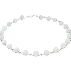 Halskette Collier Kugel-Kette aus Bergkristall mit Crack-Struktur weiß, 48cm