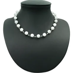 Halskette Collier Kugel-Kette aus Bergkristall mit Crack-Struktur weiß, 48cm