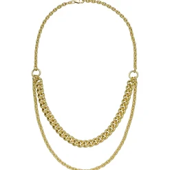 Halskette Collier 2-reihig Panzerkette & Ankerkette 925 Silber vergoldet 45cm