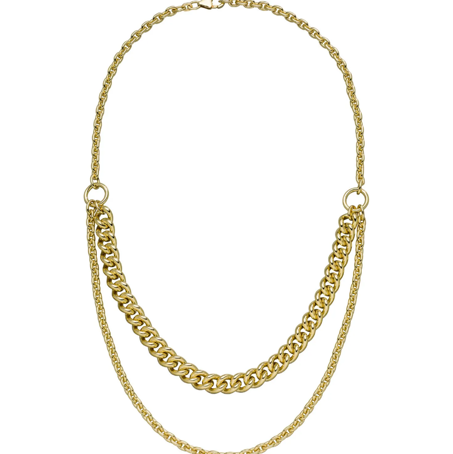 Halskette Collier 2-reihig Panzerkette & Ankerkette 925 Silber vergoldet 45cm